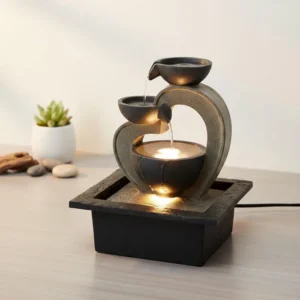 Wasserfontäne Herz Tischbrunnen mit LED Licht | Feng Shui Zimmerbrunnen für Innenräume