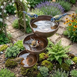 Regenfänger Vogeltränkenpfahl, rustikales Metallbienenbad, Schmetterlingswasserfutter